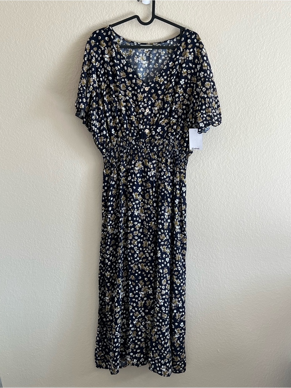 NWT Navy Floral Smocked-Waist Maxi Dress Size XL